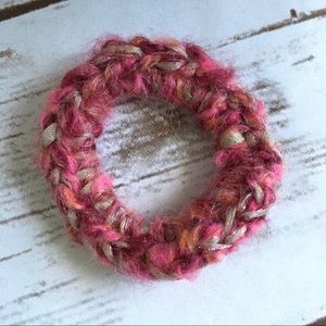 Textured mixed yarn, hand made crocheted scrunchie